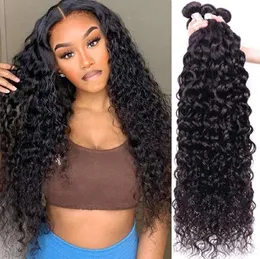 12a Brasilianische Wasserwellenbündel wirklich unverarbeitetes jungfräuliches menschliches Haar Remy Deep Wave Curly Hair Bündel Lange Großhandel Haarscheuchen Haarprodukte