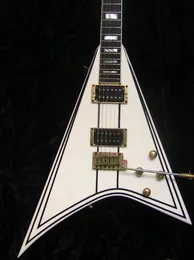 Özel Randy Rhoads RR 1 Siyah Pinstripe Beyaz Uçan V Elektro Gitar Altın Donanım Blok Paspası Kakma Tremolo Kuyruk Yayını1355826