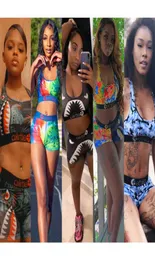 Women Tracksuits Zwei Stücke Set Badebode Beachwear Slim sexy geformte Badeanzüge Schwimmbra Shorts Hd Druckhai Camo Bikini Set5253367