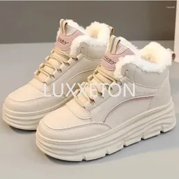 Boots White Shoes Winter Fashion Round Head Sports Keep Warm Thick Bottom Plus Velvet Lace-up Casual Running Women's