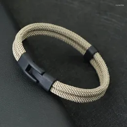 Bracelets de charme Moda Men Bracelet Thread Double Camada Acessórios Combatíveis Combatíveis Acessórios de Lazer de Brasão Hombre Erkek Bileklik