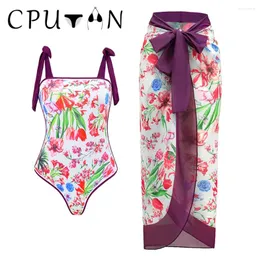 Mutada de banho feminina cputan 2024 Sexy Bikini Swimsuit One Piece Mulheres Vintage Floral Bathing Arne Artress Andeia Brazia