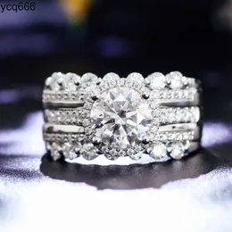 Anello di gioielli Moissanite Provence Ringt rotondo taglio brillante set di fidanzamento moissanite in oro bianco solido