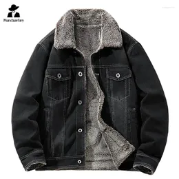 Men's Jackets Winter Fleece Denim Jacket Retro Casual Washed Cotton Lamb Wool Collar Parka Cityboy Brand Windproof Warm Coat