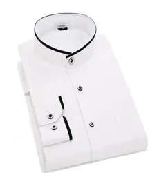 Китайские воротнички мужские формальные рубашки дизайнер с твердыми белыми черными мужчинами рубашки Slim Fit Business Casual5360614
