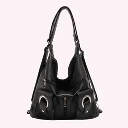 Shoulder Bags Women Vintage Bag Fashion Soft Satchel Multiple Pockets Retro Tote Handbag Top Handle School Work Backpack