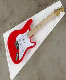 Factory custom Red body electric guitar white pickguard and Maple neck SSS pickups Provide customized services3197093