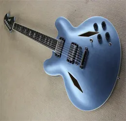 Flyoung DG335 İnce Vücut Yarı İçi Boş Caz Elektro Gitar Işık Metal Mavi Siyah İsteğe bağlı Eşleştirme Deri5508446