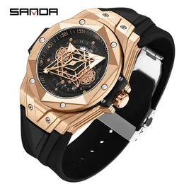 Novo calendário esbelto de Sanda, relógio masculino da moda, legal e criativo, silicone Wristwatch