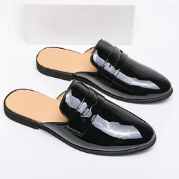 Casual Shoes High End Green Loafers Men's Glossy Leather Outdoor Flat Party Dress Home Slippers