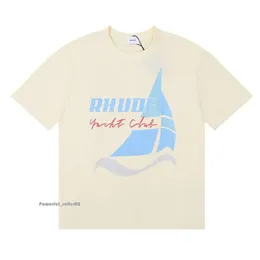 Rhude Shirt Ins Het Spring Summer TシャツアメリカンラグジュアリーrhudesスケートボードメンズデザイナーTシャツ女性男性カジュアルグッドルードTシャツ5726