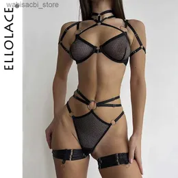 Set sexy ellolace mesh lingerie sensuale set erotici senza cavallo senza cavallo set da donna trasparenti video non censurati video nero sexy intimo in 4 pezzi L2447