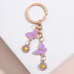 Keychains süße Schlüsselbutter Schmetterlingsblüte Schlüssel Ringgarten Email Chains Tiergeschenke für Frauen Mädchen Handtasche Accessorie DIY Juwely