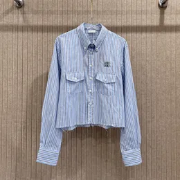 Camicia blu a strisce a strisce abbottoneria di lusso a maniche lunghe lettere Casaul top giornalieri