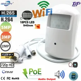 Kameras drahtlose CCTV -Sicherheit IR 720p 960p 1080p 3MP 5MP IP -Pin -Loch POE WiFI PIR Style Motion Detektor IP -Kamera SD -Karte Audio