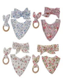 3st Baby Ears Teether Cotton Bibbs pannband Spädbarn Saliv Thandduk Care Set192y5662290