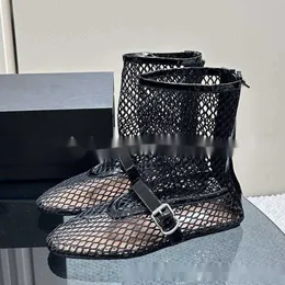 Spring New Cool Boots Round Head Mesh Ballet Boots Flat Bottom High Top Shoes Women's Full Diamond Short Boots