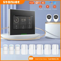 Satser Staniot Wireless WiFi 4G Smart Tuya Security Alarms For Home with 5 Years Door Window Sensor Burglar System Kits fungerar med Alexa