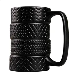 Lustige Keramik -Reifen -Tassen 500 ml Kapazität Kaffeetasse Frühstück Müsli Milk Tea Water Cup Office Neuheiten Geschenke Black 240407