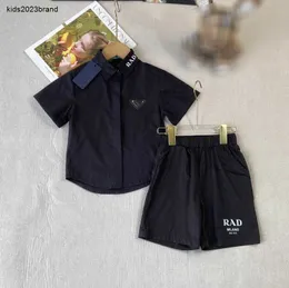 New kids designer clothes Summer children's set baby tracksuits Size 100-160 CM Pure black Lapel collar shirt and shorts 24April