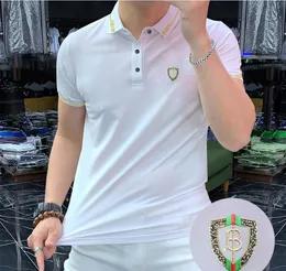 24ss Summermer Trendy Polo T-shirt Pressione ad alta temperatura maschile perforando scintillanti e splendenti uomini polo bianchi maglietta bianca ad alta strada polo