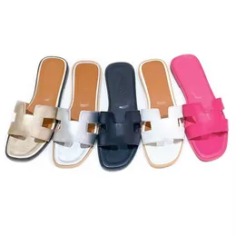 Designer Classic Slides Sandal Slipper Ladies Soft PU Leather Casual Flat Slide Luxury Summer Lady Flip Flops Household Shoes