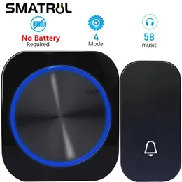 Doorbells SMATRUL self powered waterproof wireless doorbell night light without battery EU plug smart home 1 2 buttons receivers H240407