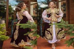 BURGNDY OUTFIT EVE Kleider 2022 Traditioneller Kosovo albanischer Caftan Tunesian Gold Spitze Applikze Robe Prom Kleider6906320