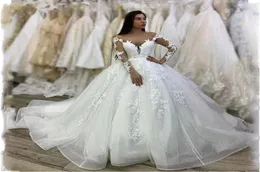 White Tulle spets bröllopsklänningar applikationer prinsessor bollklänning golvlängd brudklänningar foraml party plus size vestidos de noiva 26835388