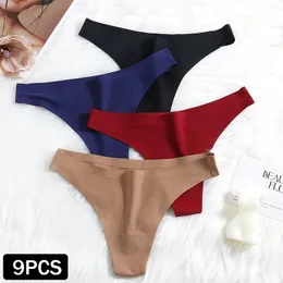 9 Pcs Women Panties Ladies Solid Underwear Female Intimate Comfortable Lingerie Lowwaist Thong Femme Plus Size Gstring 240408