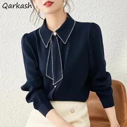 S3XL Smart Shirts Women Ribbon Cozyy Allmatch Workwear Basic Patchwork Chiffon Tender French Office Business Clothes Elegant 240407