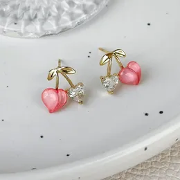 Dangle Earrings Minar Cute Lovely Pink Color Resin Rhinestones Love Heart Peach Cherry Drop For Women Gold Plated Copper Casual Jewelry