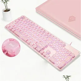 Keyboards Backlit Gaming Mechanical Feel Keyboard And Mouse Set Pink Chocolate Keycaps Suitable For Pc Notebooks Not Drop Delivery Com Otsyk