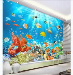 3D Duvar Kağıdı Özel Po İpek Duvar Kağıdı Duvar Yemeri Sualtı Dünya Balık Mercan Reef Çocuk Odası 3D arka plan duvar kağıdı W5829448