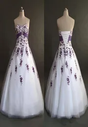 White and Purple Applique Wedding Dress Real Image ALine Sweetheart Tulle Long Bridal Gowns Vestios De Marriage 2022 Selling 4964416