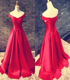 Simple Red Off The Shoulder Prom Dresses V Neck A Line Satin Ruched Custom Made Formal Evening Gowns Fasr Delivery Cocktail Party 2505728