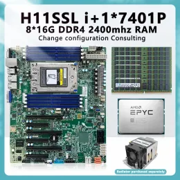 Moderbrädor H11SSLI SP3 Moderkort+1* 7401P 24C/48T 155W CPU -processor+8* 16 GB = 128 GB RAM DDR4 2400MHz Recc Memory Epyc 7401p för H11SSL I