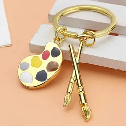 Keychains Lanyards New Painter Palette Pendant Keychain Brush Artist Key Chain Car Heart-shaped Cute KeyRing Art Course Souvenir Gift Women Child Q240403