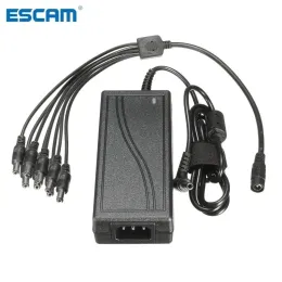 Tillbehör Escam DC 12V 5A Monitor Power Adapter Strömförsörjning + 8 Way Power Splitter Cable för kamera/radioövervakning CCTV -kamera