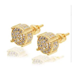 Kolczyki z tyłu Hiphop Cyrcon For Men and Women Gold Sier Sier Plated Ear Stud Ice Out Hip Hop Pierścienie Biżuteria Dostawa Dhuh2