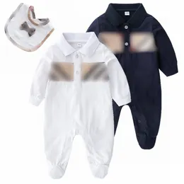 Designer Baby Plaid Rompers med Bibbs 2st Toddler Boys Girls Lapel Long Sleeve Jumpsuits Spring Newborn Kids Cotton Climb Cloment Z7528