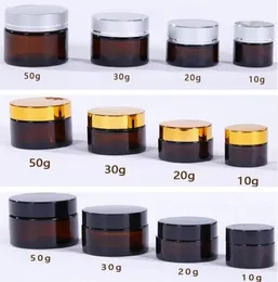 5G 10G 15G 20G 30G 50G Amber Brown Glass Bottle Face Cream Jar garrafas recarregáveis Recipiente de armazenamento de maquiagem cosmética com ouro SILV7215258