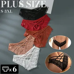 6pcs Frauen Dessous Spitzenhöhe weibliche Unterwäsche Sexy Plus Size Slips Low Taille Intimates Comfort Tangas S3xl 240407