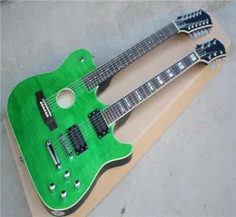 Double Neck 612 Strings Green body Electric Guitar with Chrome hardwareFlame Maple Veneercan be customized6188889