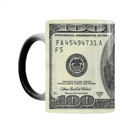 Magic Heatempfindlichkeit Kaffeetassen mit Dollar Bills Design Keramik Espresso Becher lustiger Cup Cup HeatChanging Charm Geschenk Kinder 240407