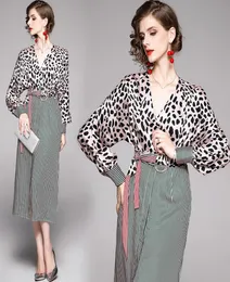 مثير Vneck Leopard Print Women Evening Dress Batwing Long Sleeve Runway Ladies Weistband Casul Office Office Office Cocktail Dresse4271657