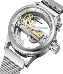 Wengle Nuovo ponte singolo di alta qualità completamente automatico Abito regalo trasparente orologi meccanici casual8417906