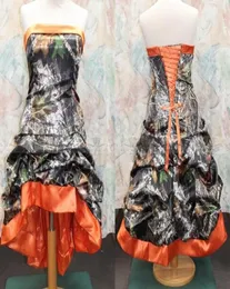 고딕 무릎 오렌지 카모 웨딩 드레스 2015 신규 디자이너 끈이없는 Aline Custom Made Plus High Low Wedding Dress BRI4569560