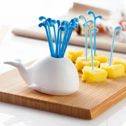 Gabeln 1Set Cute Whale Fruit Fork Cake Dessert Salatstangen pflücken kreative Cocktail -Zahnstocher Spieß Home Party Acceoosries