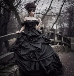 Sukienki Czarna suknia balowa gotycka vintage satynowa sukienki ślubne z ramion satynowe kolorowe nie białe suknie ślubne kolorowe vestidos de n